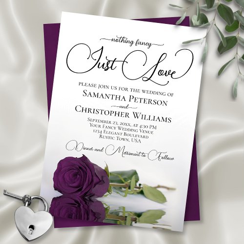 Nothing Fancy Just Love Plum Purple Rose Wedding Invitation