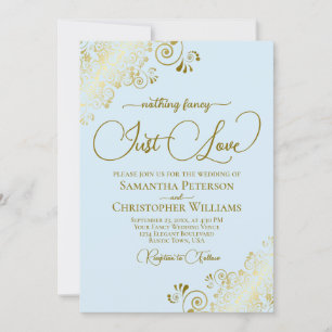 Nothing Fancy Just Love Powder Blue & Gold Wedding Invitation
