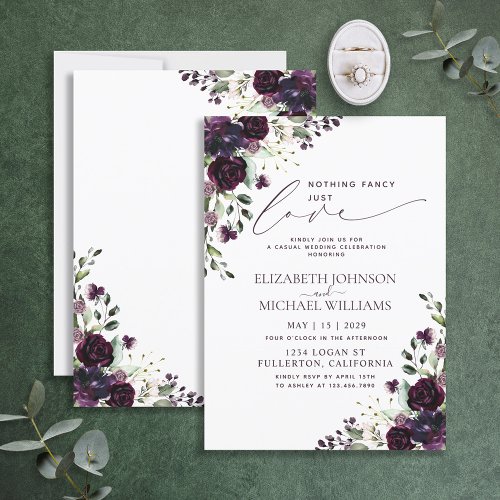 Nothing Fancy Just Love Purple Casual Wedding Invitation