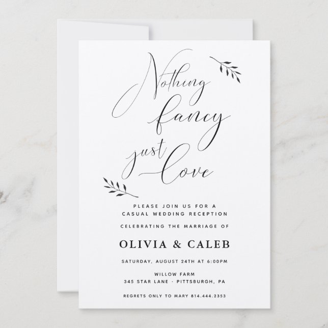 Nothing Fancy Just Love Reception Invitation (Front)