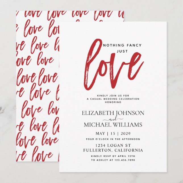 Nothing Fancy Just Love Red Casual Wedding Invitation (Front/Back)