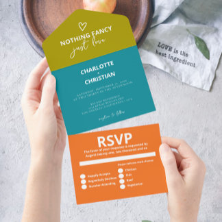 Nothing Fancy Just Love Retro 70s Wedding All In One Invitation