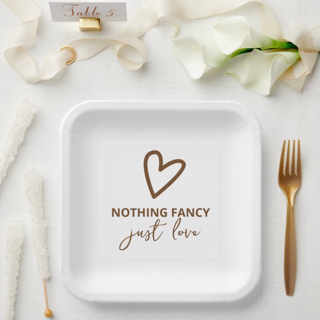 Nothing Fancy Just Love Retro 70s Wedding Paper Plates (Wedding)