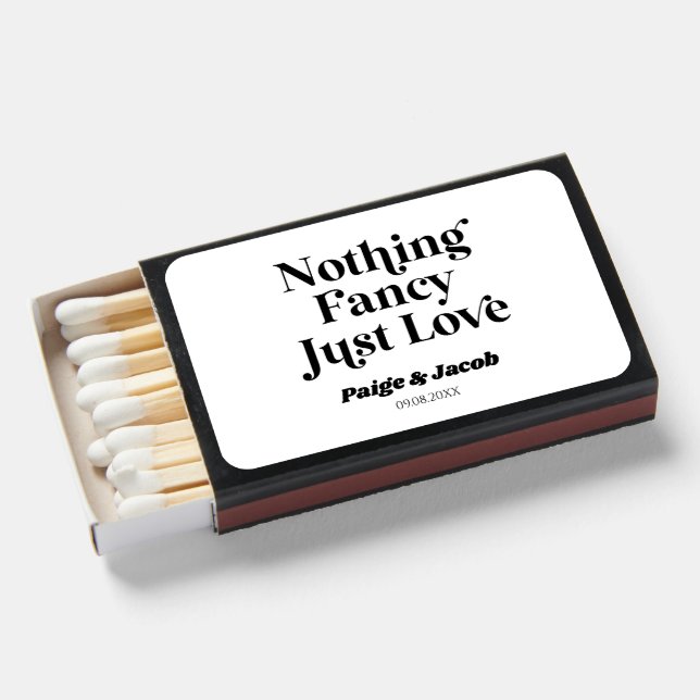 Nothing Fancy Just Love Retro Casual Wedding Matchboxes (Front Open)
