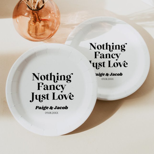 Nothing Fancy Just Love Retro Casual Wedding Paper Plates (Creator Uploaded)