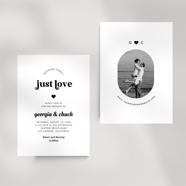 Nothing Fancy Just Love Retro Oval Photo Wedding Invitation (Creator Uploaded)