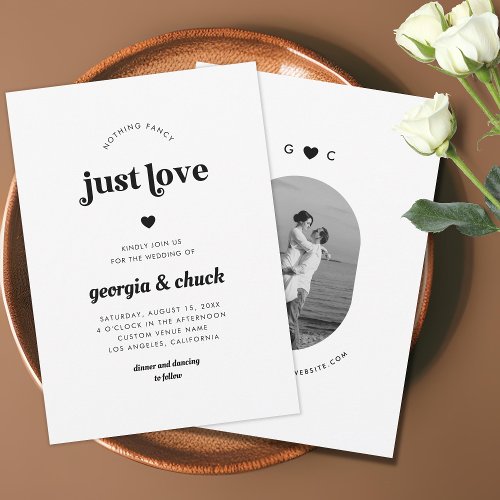 Nothing Fancy Just Love Retro Oval Photo Wedding Invitation