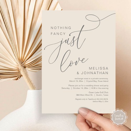 Nothing Fancy Just Love Romantic Wedding Dinner Invitation