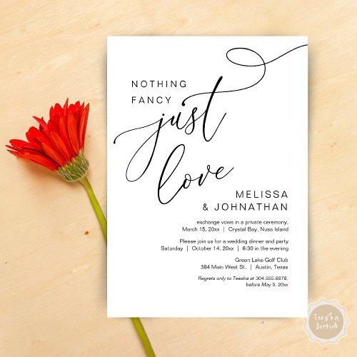 Nothing Fancy Just Love Romantic Wedding Dinner Invitation