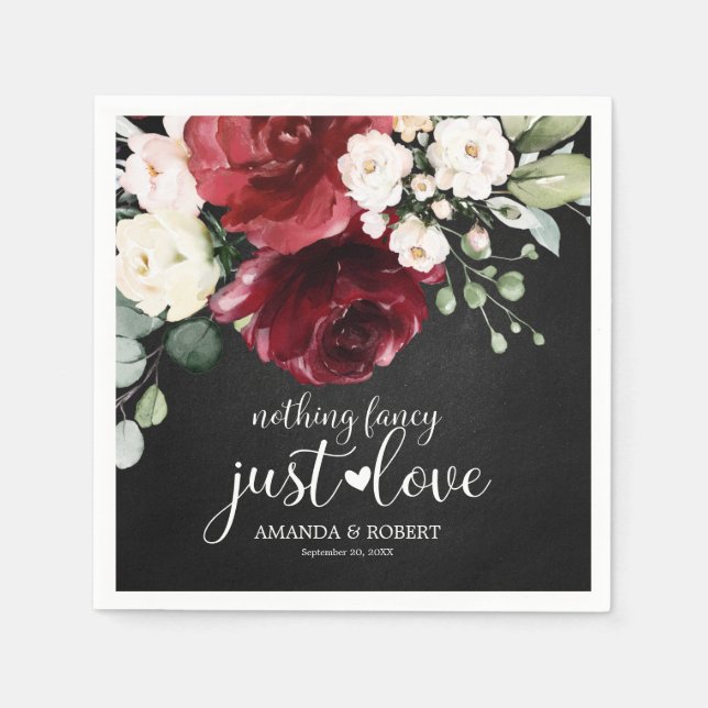 Nothing Fancy Just Love Rustic Chalk Burgundy Napkins (Front)