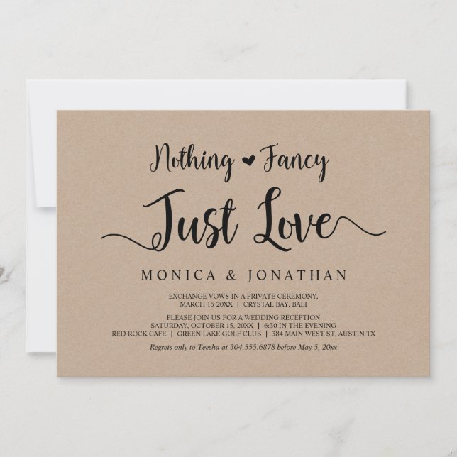 Nothing Fancy, Just Love, Rustic Kraft, Elopement Invitation (Front)