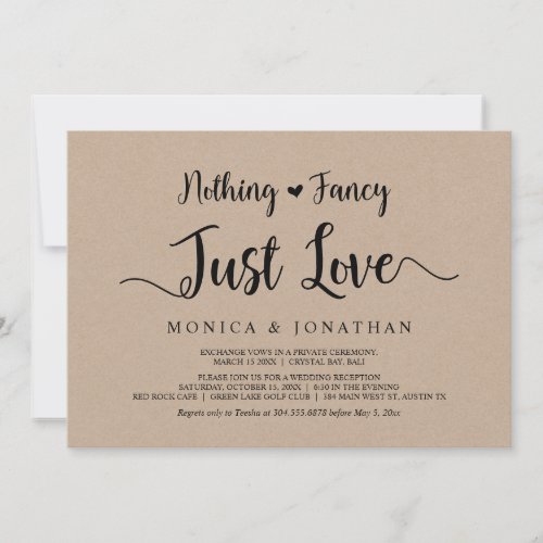 Nothing Fancy Just Love Rustic Kraft Elopement Invitation