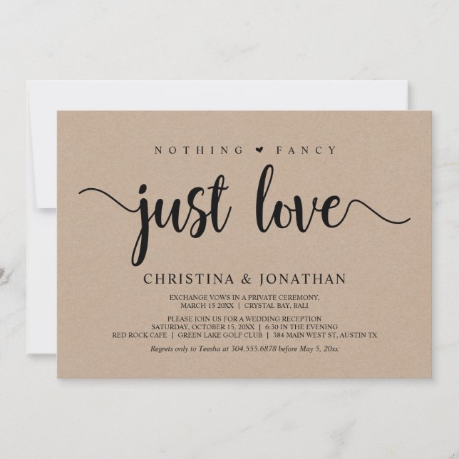 Nothing Fancy, Just Love, Rustic kraft, Elopement Invitation (Front)
