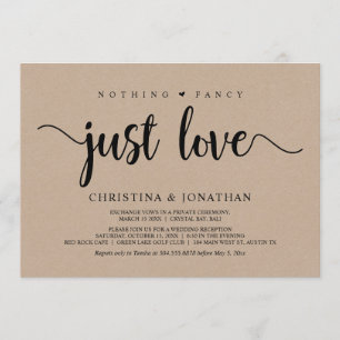 Nothing Fancy, Just Love, Rustic kraft, Elopement Invitation