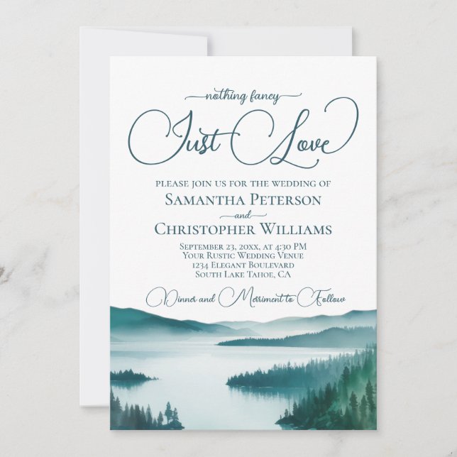 Nothing Fancy Just Love Rustic Lake Tahoe Wedding Invitation (Front)