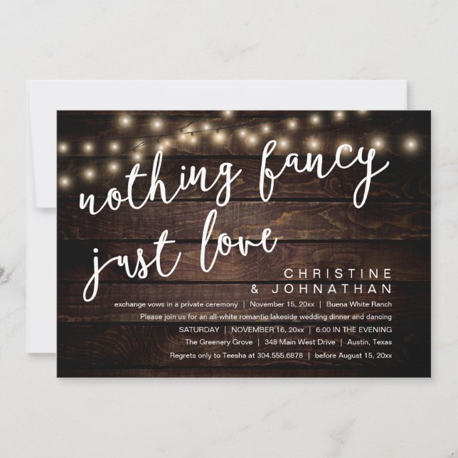 Nothing Fancy, Just Love Rustic Wedding Dinner Invitation (Front)