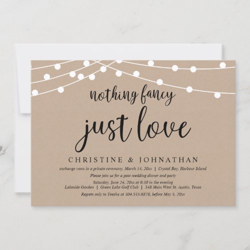 Nothing Fancy Just Love Rustic Wedding Elopement  Invitation