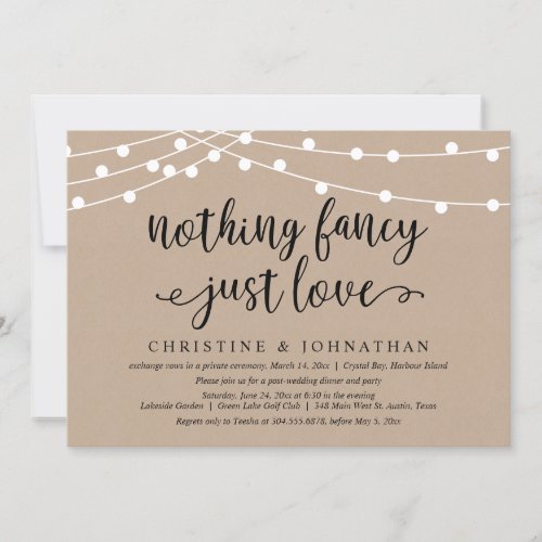 Nothing Fancy Just Love Rustic Wedding Elopement  Invitation