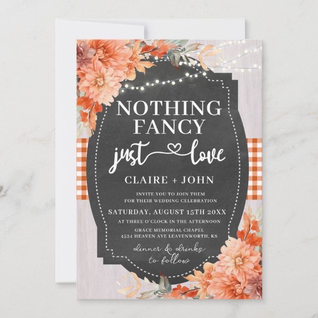 Nothing Fancy Just Love Rustic Wedding Invitation (Front)