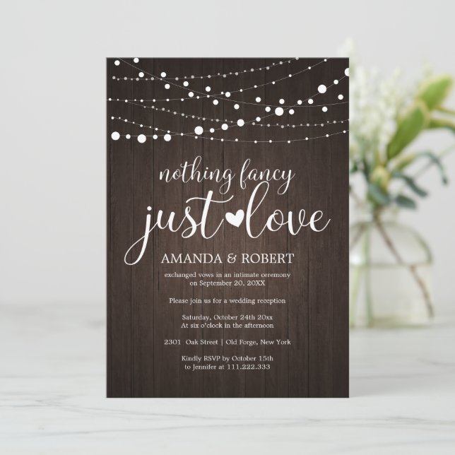 Nothing Fancy Just Love Rustic Wedding Invitations (Standing Front)
