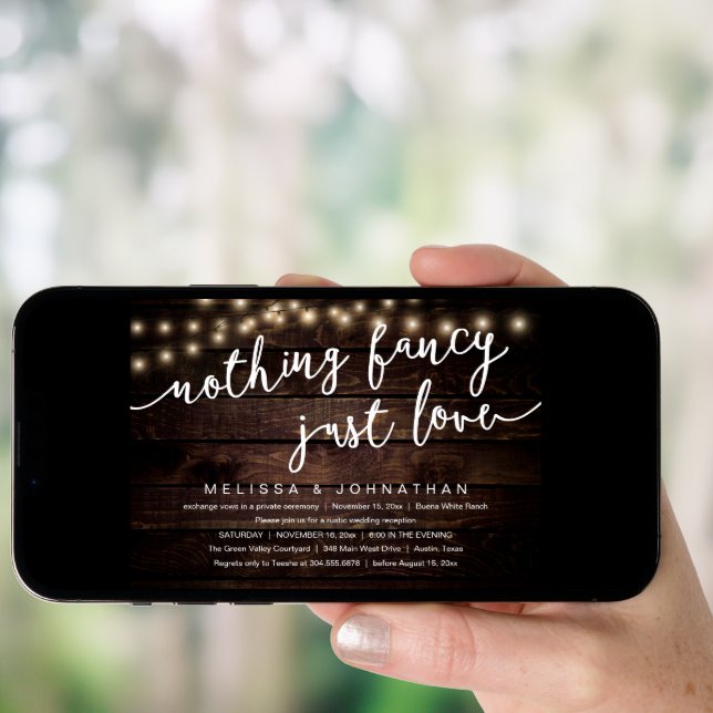 Nothing Fancy, Just Love, Rustic Wedding Reception Invitation (Front Digital)