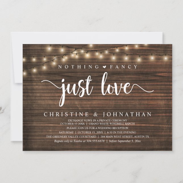 Nothing Fancy Just Love, Rustic Wedding Reception Invitation (Front)