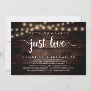 Nothing Fancy Just Love, Rustic Wedding Reception Invitation