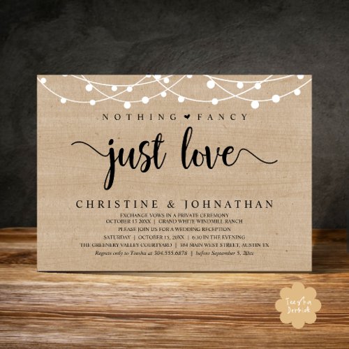 Nothing Fancy Just Love, Rustic Wedding Reception Invitation
