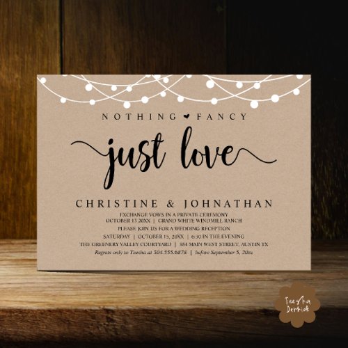 Nothing Fancy Just Love, Rustic Wedding Reception Invitation
