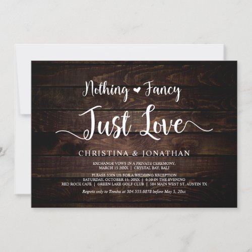 Nothing Fancy Just Love Rustic Wood Elopement Invitation