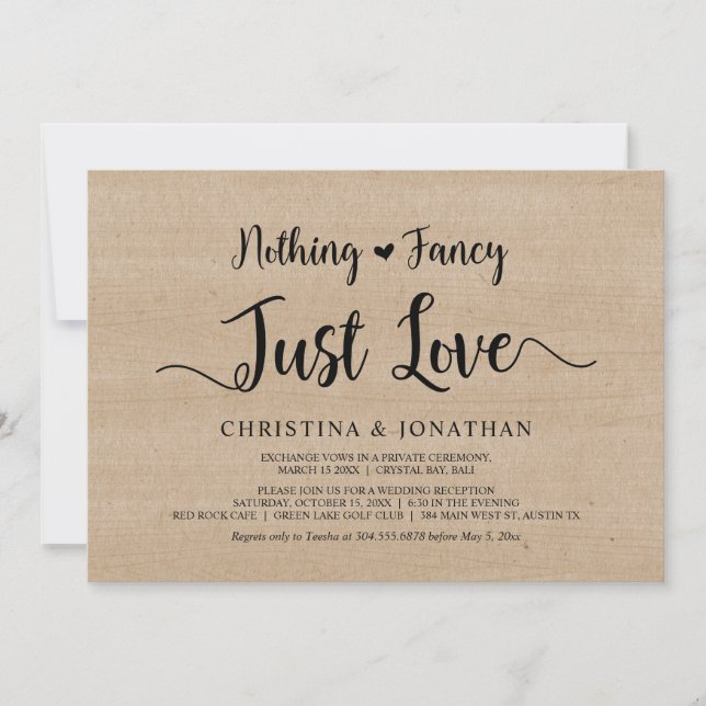 Nothing Fancy, Just Love, Rustic Wood, Elopement Invitation (Front)