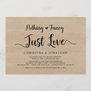 Nothing Fancy, Just Love, Rustic Wood, Elopement Invitation