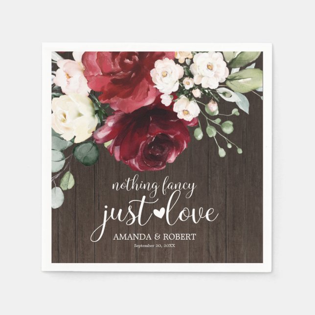 Nothing Fancy Just Love Rustic Wood Floral Napkins (Front)