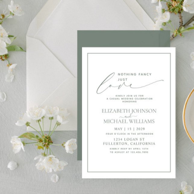 Nothing Fancy Just Love Sage Green Casual Wedding Invitation (Creator Uploaded)