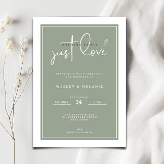 Nothing Fancy Just Love Sage Green Elegant Wedding Invitation