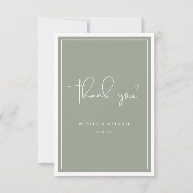 Nothing Fancy Just Love Sage Green Elegant Wedding Thank You Card (Front)