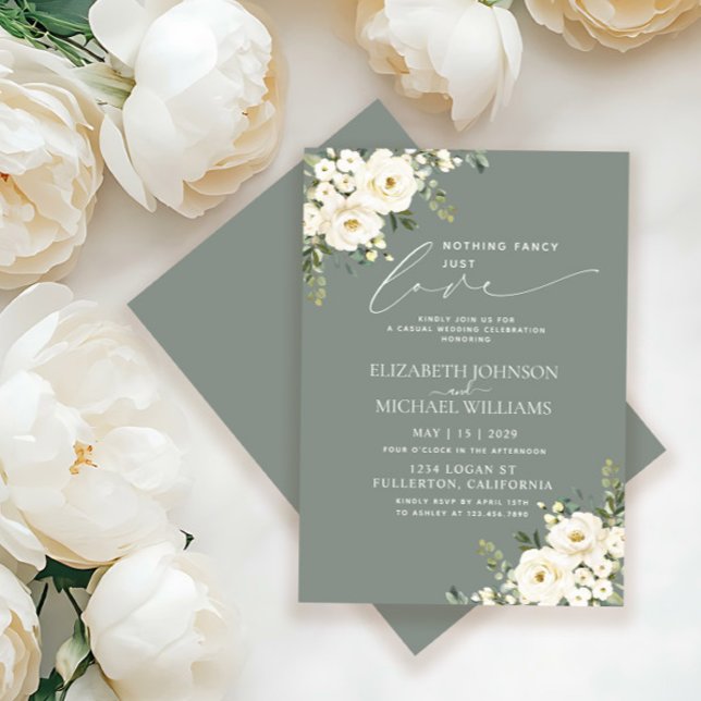 Nothing Fancy Just Love Sage Green Floral Wedding Invitation (Creator Uploaded)