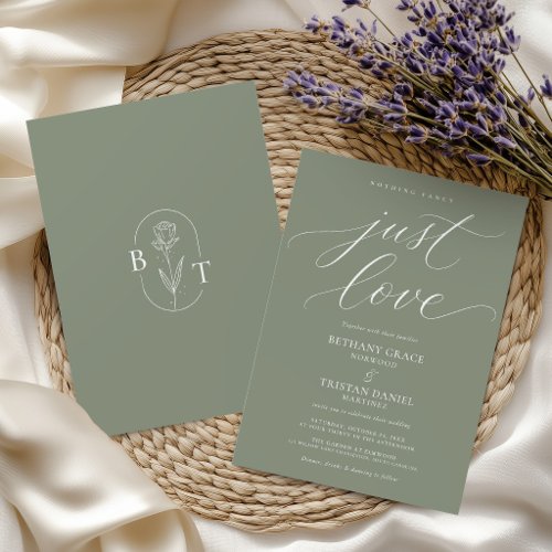 Nothing Fancy Just Love Sage Green Wedding Invitation
