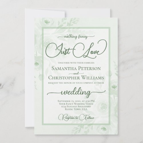 Nothing Fancy Just Love Sage Peonies Boho Wedding Invitation