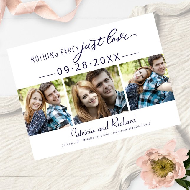 Nothing Fancy Just Love Save The Date 3 Photo Postcard (Creator Uploaded)