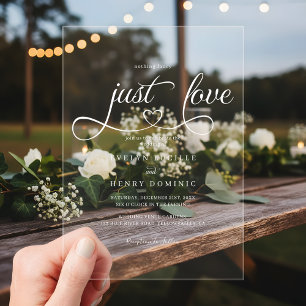 Nothing Fancy Just Love Script Heart Wedding Acrylic Invitations