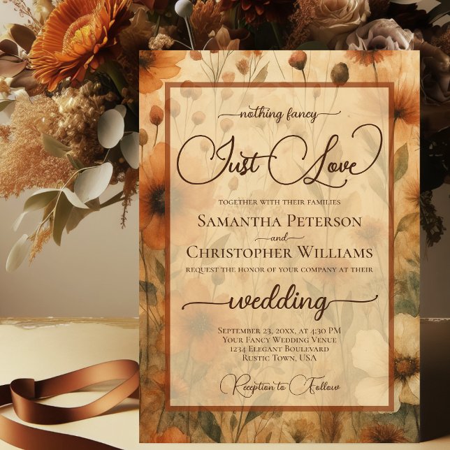 Nothing Fancy Just Love Sienna Boho Floral Wedding Invitation (Creator Uploaded)