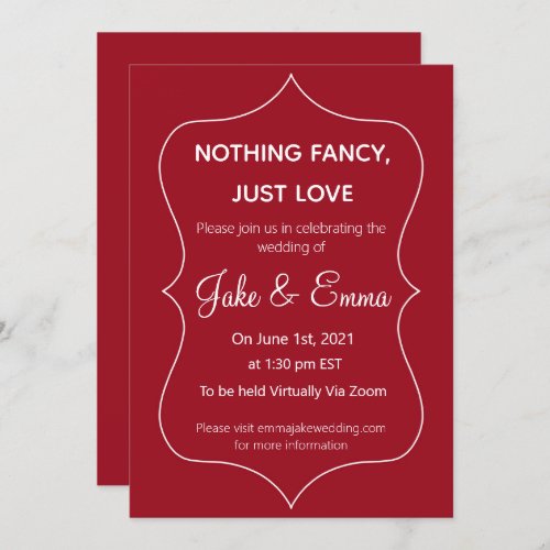 Nothing Fancy Just Love Simple Burgundy Wedding Invitation