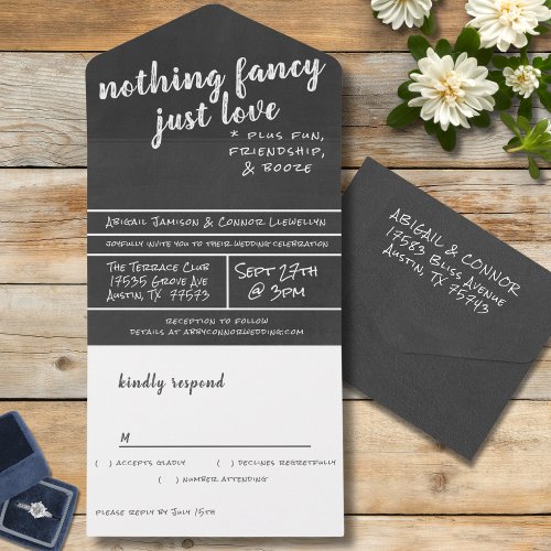 Nothing Fancy Just Love Simple Casual Chalkboard All In One Invitation