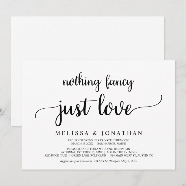 Nothing Fancy Just Love, Simple Minimal Rustic Inv Invitation (Front/Back)