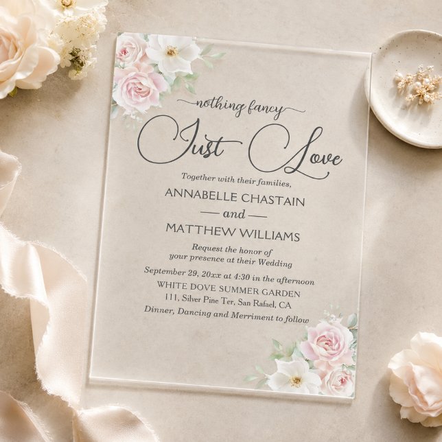 Nothing Fancy Just Love Soft Blush Roses Wedding  Acrylic Invitations (Creator Uploaded)