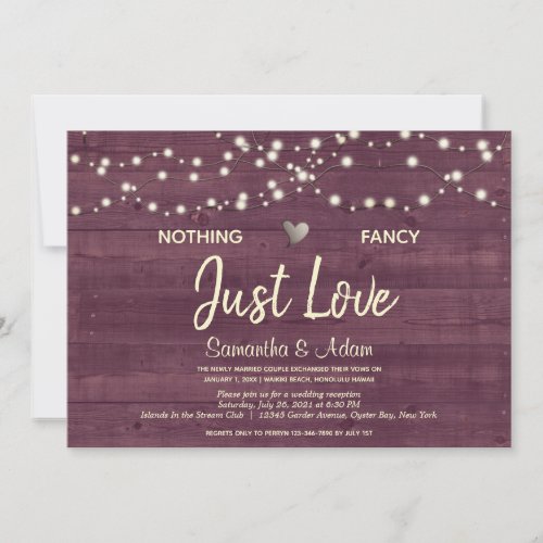 Nothing Fancy Just Love String Lights Burgundy Invitation