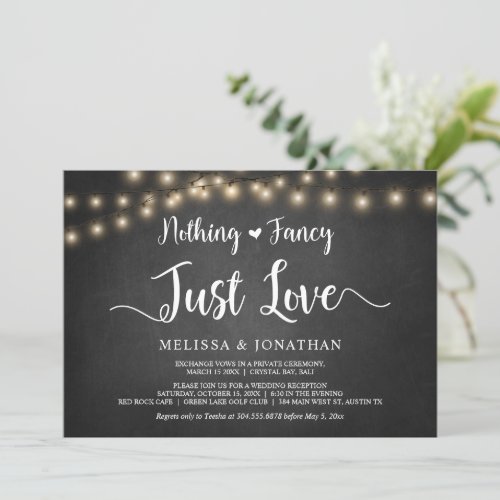 Nothing Fancy Just Love String Lights Elopement  Invitation
