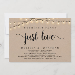 Nothing Fancy, Just Love, String Lights Elopement Invitation