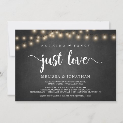 Nothing Fancy Just Love String Lights Elopement  Invitation